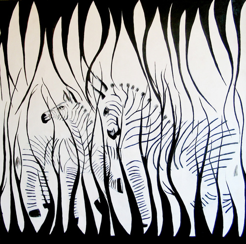 “Zebras”, Oil And Acrylic On Canvas. 110x90cm. 2000