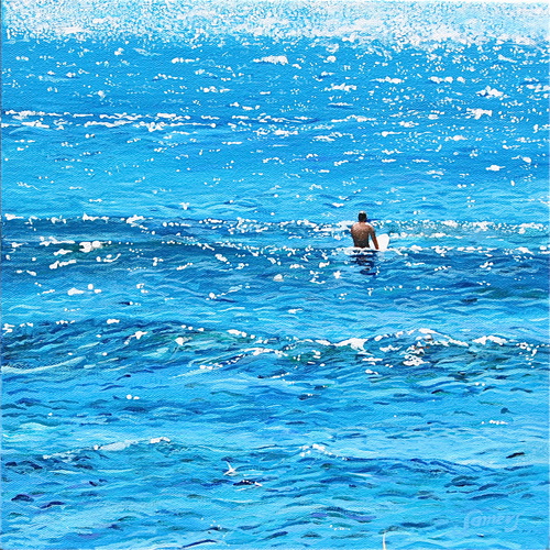 Happy To Wait.  Acrylic On Linen. 40x40cm