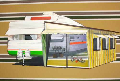 Plumbed In.  Acrylic On Striped Canvas. 60x90cm