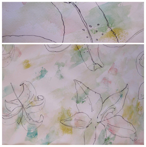 Textile Water Colour Print   Flowers In Water