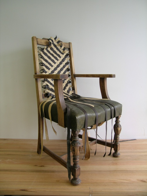 The Skin Lodge #2, 2011. Timber, Wire, Leather