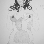"Breast Lift" Pencil, Fabric And Embroidery Thread On Paper.