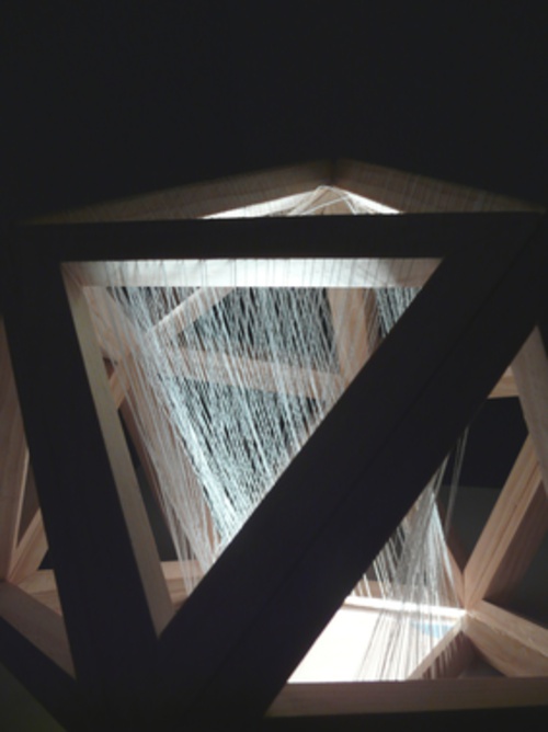 'Space And Time Will Bend', 2011, 40x40x40 Cm, Wood And String