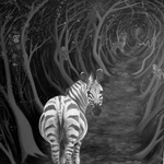 Zebra Looking Back. Oil On Canvas, 36" By 36"