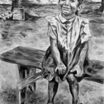 Bolivian Girl. Vegemite Finger Painting. A1