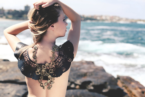 Cut Out Leather Design Bib & Lung Cell Inspired Statement Necklace