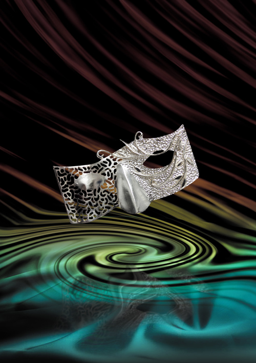 Masquerade Silver Brooch And Poster Design
