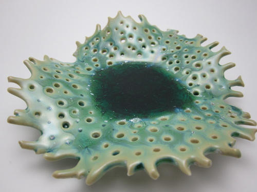 Small Plate 2; Porcelain; Green Crazing Glaze With Small Crystalisation, Cone 10 Oxidation; 15x15x5cm; 2011