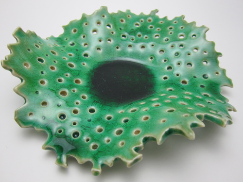 Small Plate 3; Porcelain; Green Crazing Glaze With Small Crystalisation, Cone 10 Oxidation; 15x15x5cm; 2011