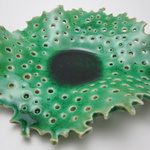 Small Plate 3; Porcelain; Green Crazing Glaze With Small Crystalisation, Cone 10 Oxidation; 15x15x5cm; 2011