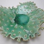 Small Plate 4; Porcelain; Green Crazing Glaze With Small Crystalisation, Cone 10 Oxidation; 15x15x5cm; 2011
