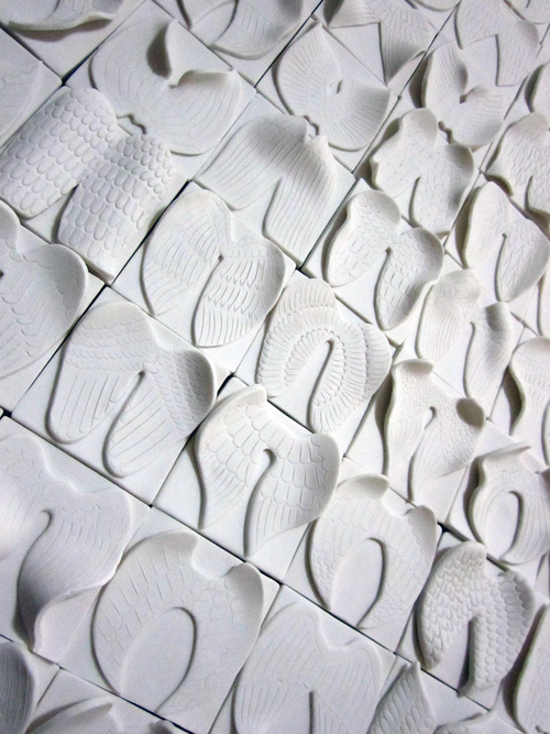 Forgiving And Forgiven I (Close Up); Southern Ice Porcelain, Unglazed; 70 Pieces On 82x64cm Frame; 2011