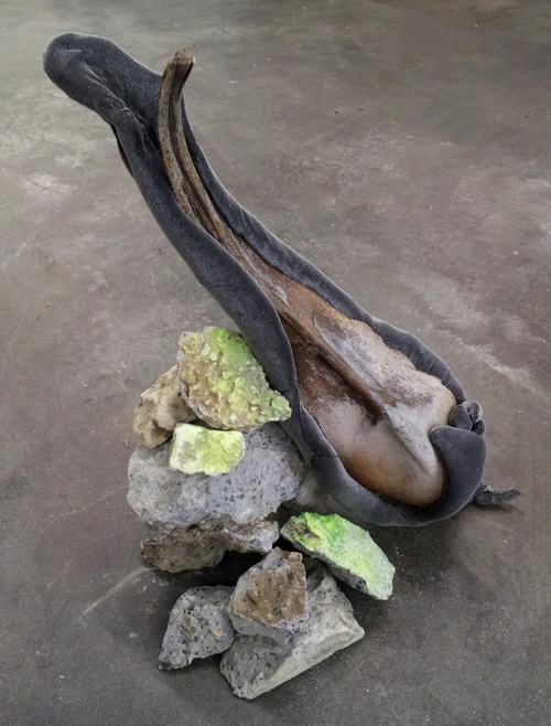 'Metamorphosed Matter' 2012 (Detail); Fabric, Polyester Wadding, Palm Fronds, Thread, Concrete, Paint. 