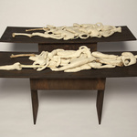 'Tender Marrow' 2012; Found Animal Bones, Fabric, Polyester Wadding, Thread, Wood. 120x45x40cm (X2).