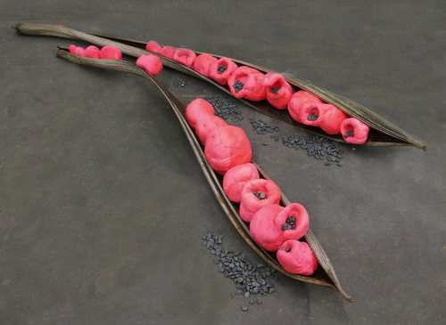 'Porous Crew' 2012; Palm Fronds, Fabric, Polyester Wadding, Thread, Marble Stones.