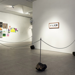 I Wonder How Close I Can Get To You Without Being Near You, 2013, Vintage Postcard, Contemporary Postcard And Artists’ Own C Type Photograph Of Gullfoss Waterfall, Blue Metal Rail Ballast, Metal Pole, Chain, Dimensions Variable, Edition Of 3 + Ap. Photo: 