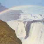 I Wonder How Close I Can Get To You Without Being Near You, 2013, Vintage Postcard, Contemporary Postcard And Artists’ Own C Type Photograph Of Gullfoss Waterfall, Blue Metal Rail Ballast, Metal Pole, Chain, Dimensions Variable, Edition Of 3 + Ap