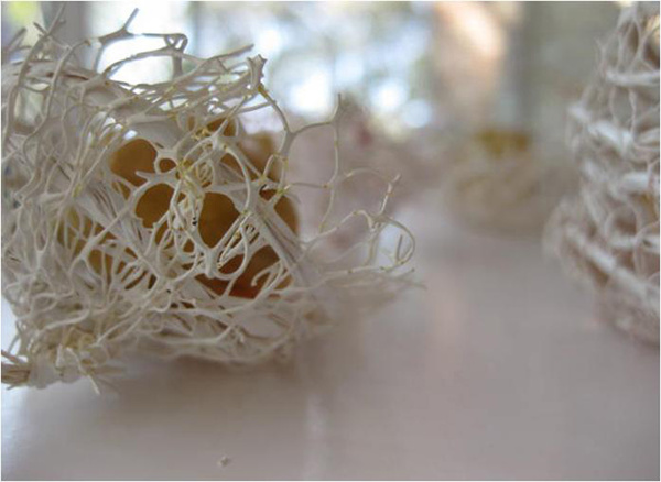 Detail, 'The Journey', Fruit Nets, Raffia, Acrylic, Poppy Dyed Silk & Pva, 2013