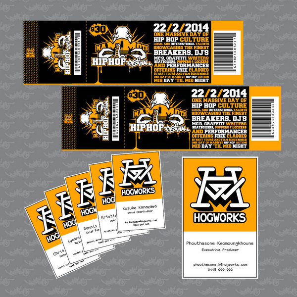 Tickets And Staff Business Card For Mammoth Hip Hop Fest