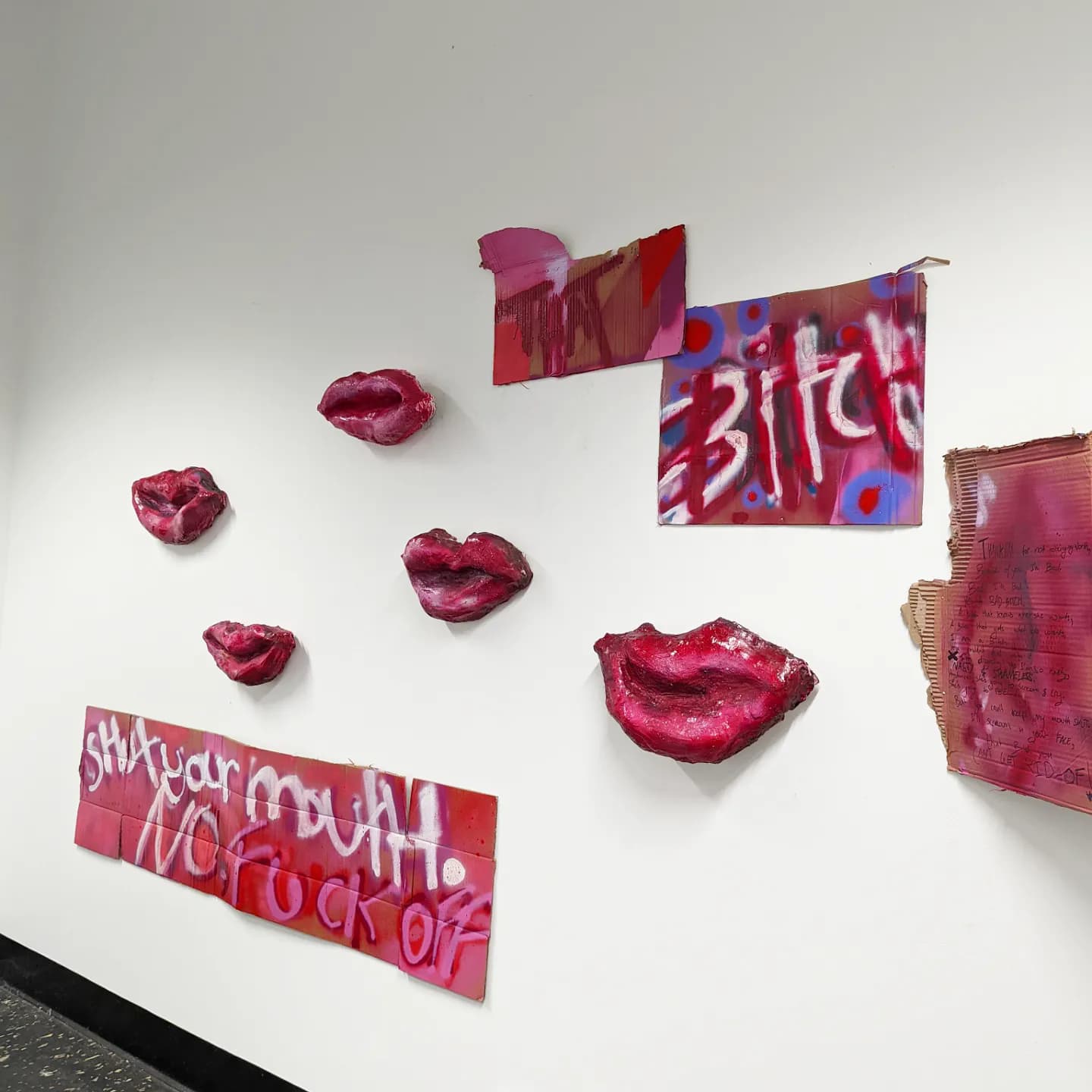 Enamel spray paint, plaster, cloth, chicken wire, cardboard