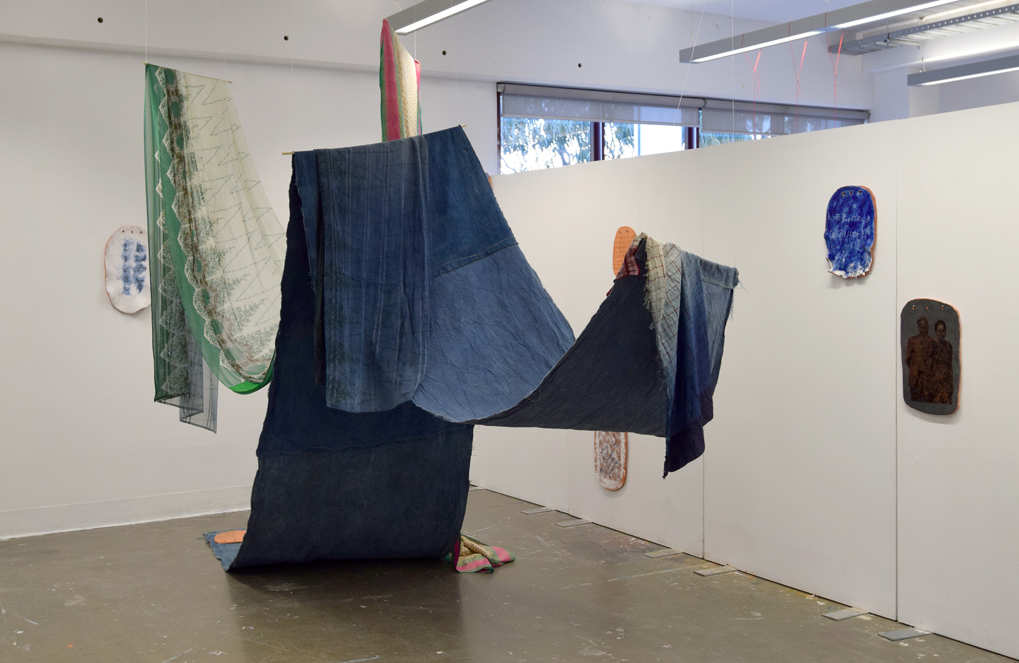 'Sangam', 2024. Indigo Dye on Found Fabrics