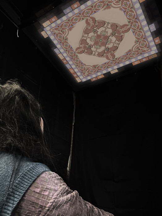 'Visual effects of the installation 1', 2024. Projector, additional screen, microphone, TouchDesigner 