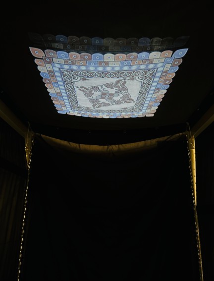 'Visual effects of the installation 3', 2024. Projector, additional screen, microphone, TouchDesigner 