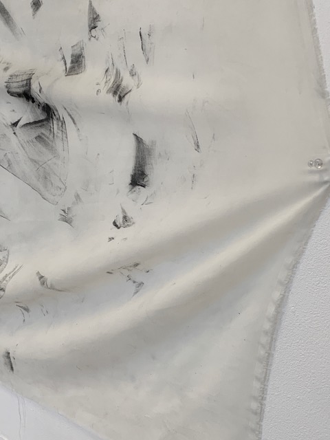 'The Unconscious Mind', 2024. Charcoal powder and acrylic paint on fabric with documentation of the process