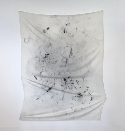'The Unconscious Mind', 2024. Charcoal powder and acrylic paint on fabric with documentation of the process
