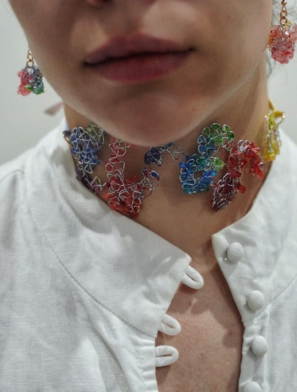 'Fragile culture-choker and earrings', 2024. Sugar