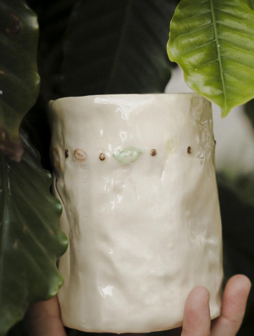 'FROM SEED TO CUP', 2024. Ceramic, textile
