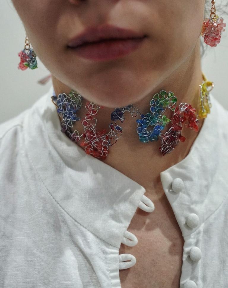 'Fragile culture-choker and earrings', 2024. Sugar