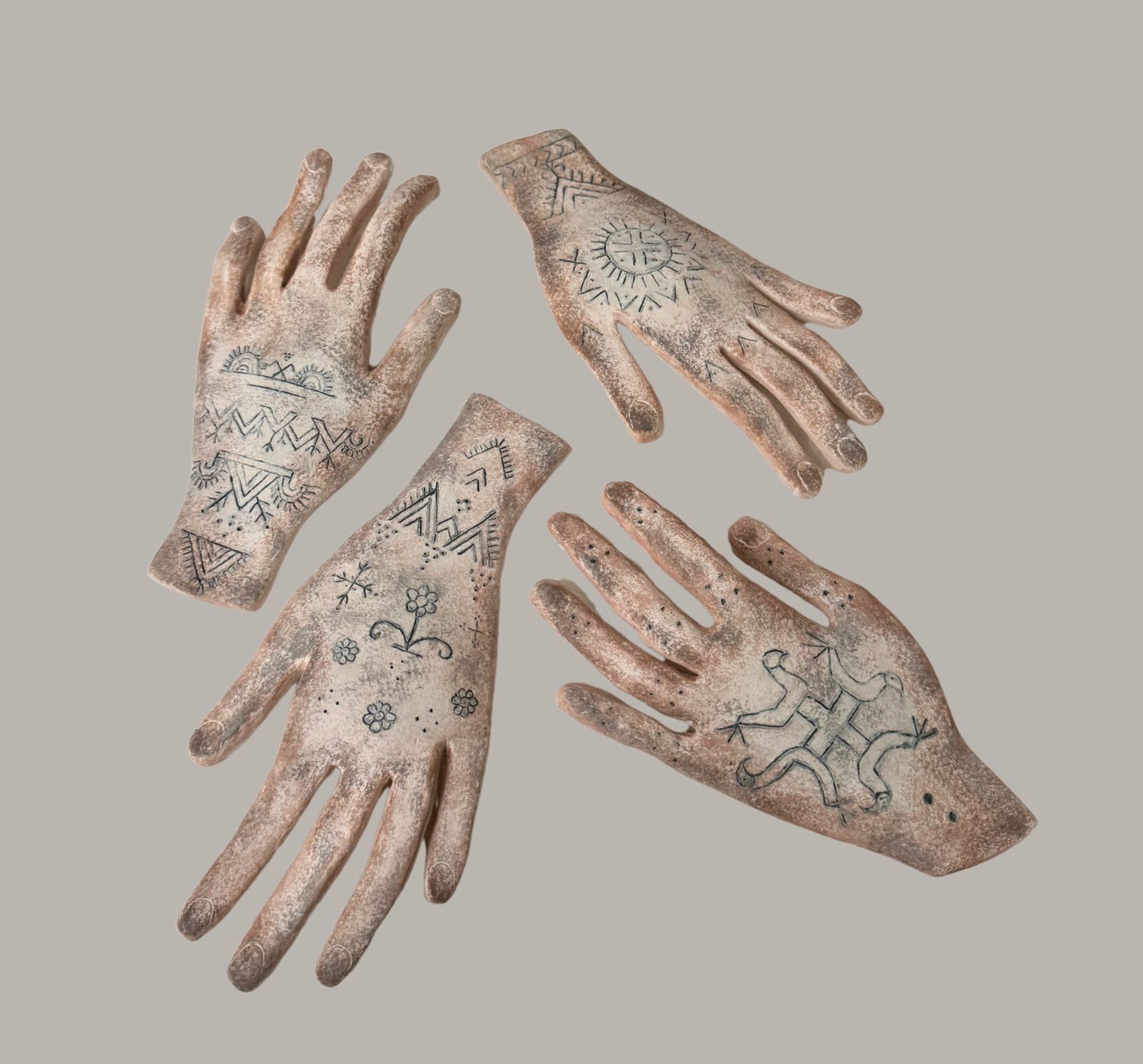 'Clay as Archive', 2025. Stoneware clay, engraving, underglaze 