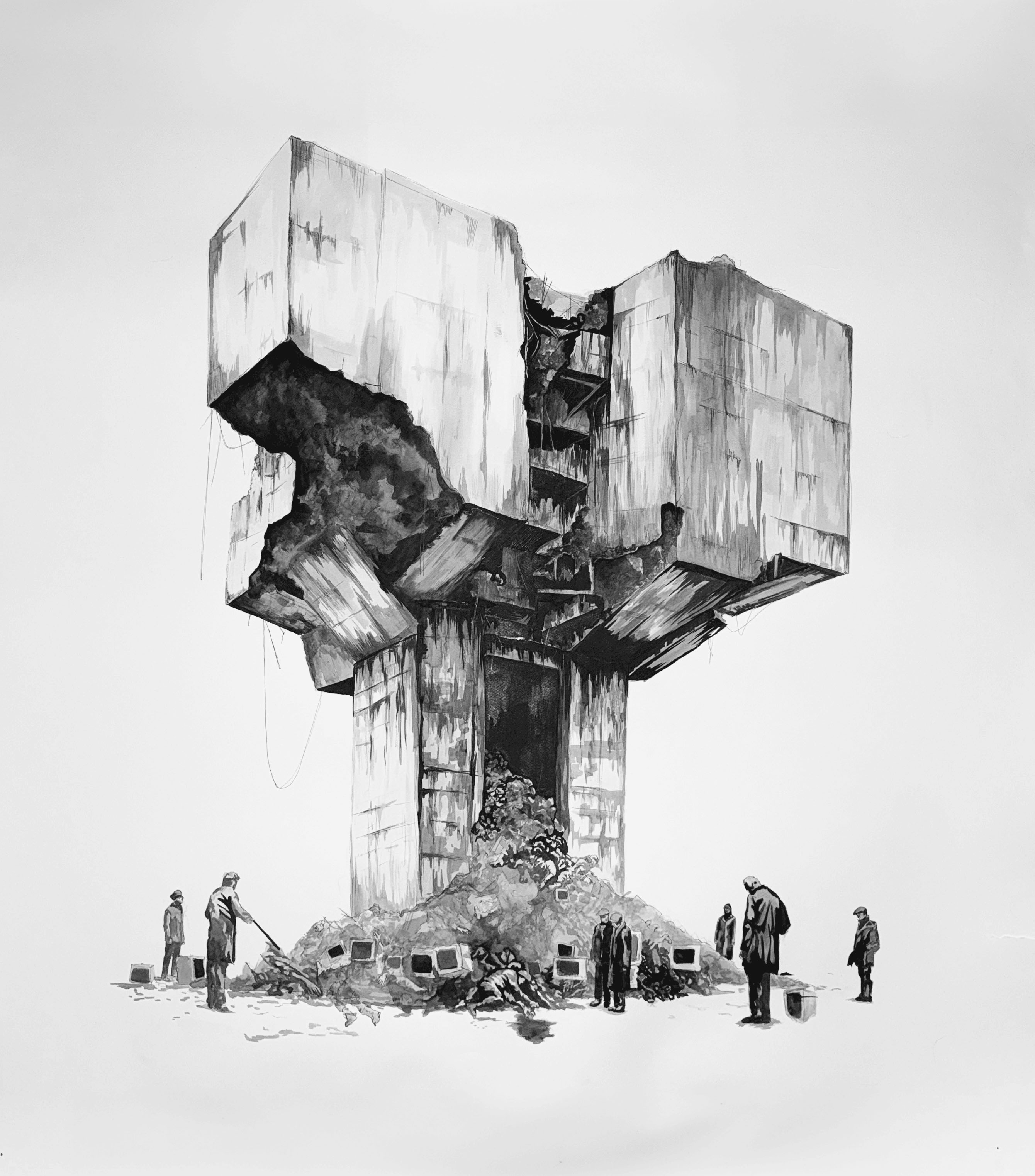 'State of Ruin', 2025. Ink on paper