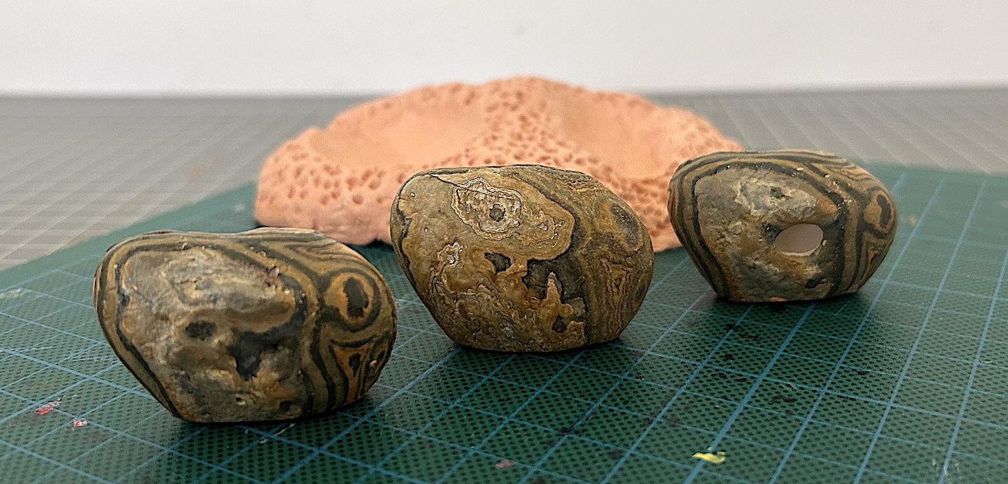'Two artists' Mother Nature and The Human', 2023. Slip cast, terracotta/fimo clay mixture and acrylic paint