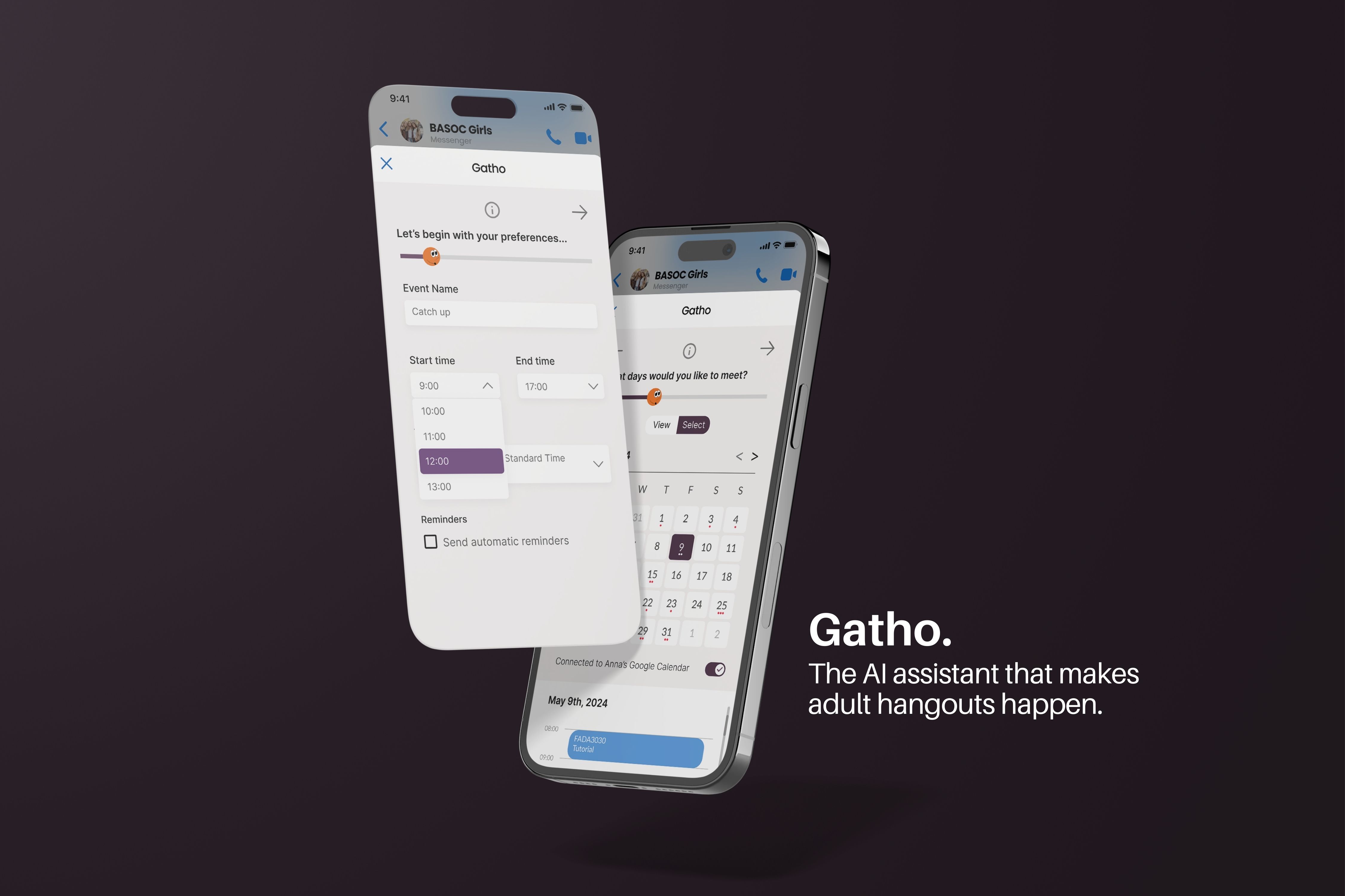 'Gatho', 2025. Mobile screen mockups