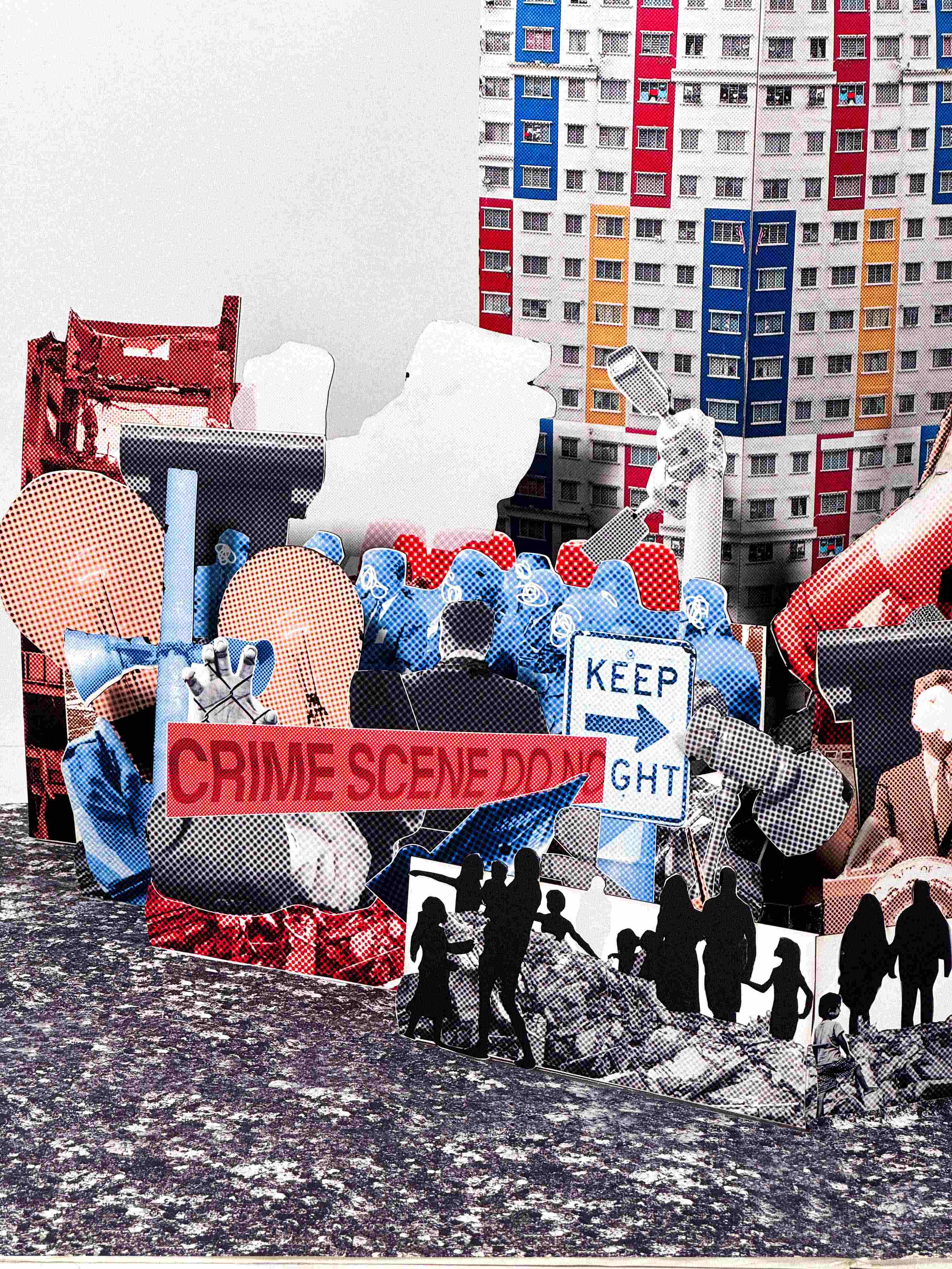'Beyond walls:  A System Meant to Break, Systemic neglect & poor maintenance', 2025. Digital graphics, graphics collage, pasteboard, corflute, laser cut