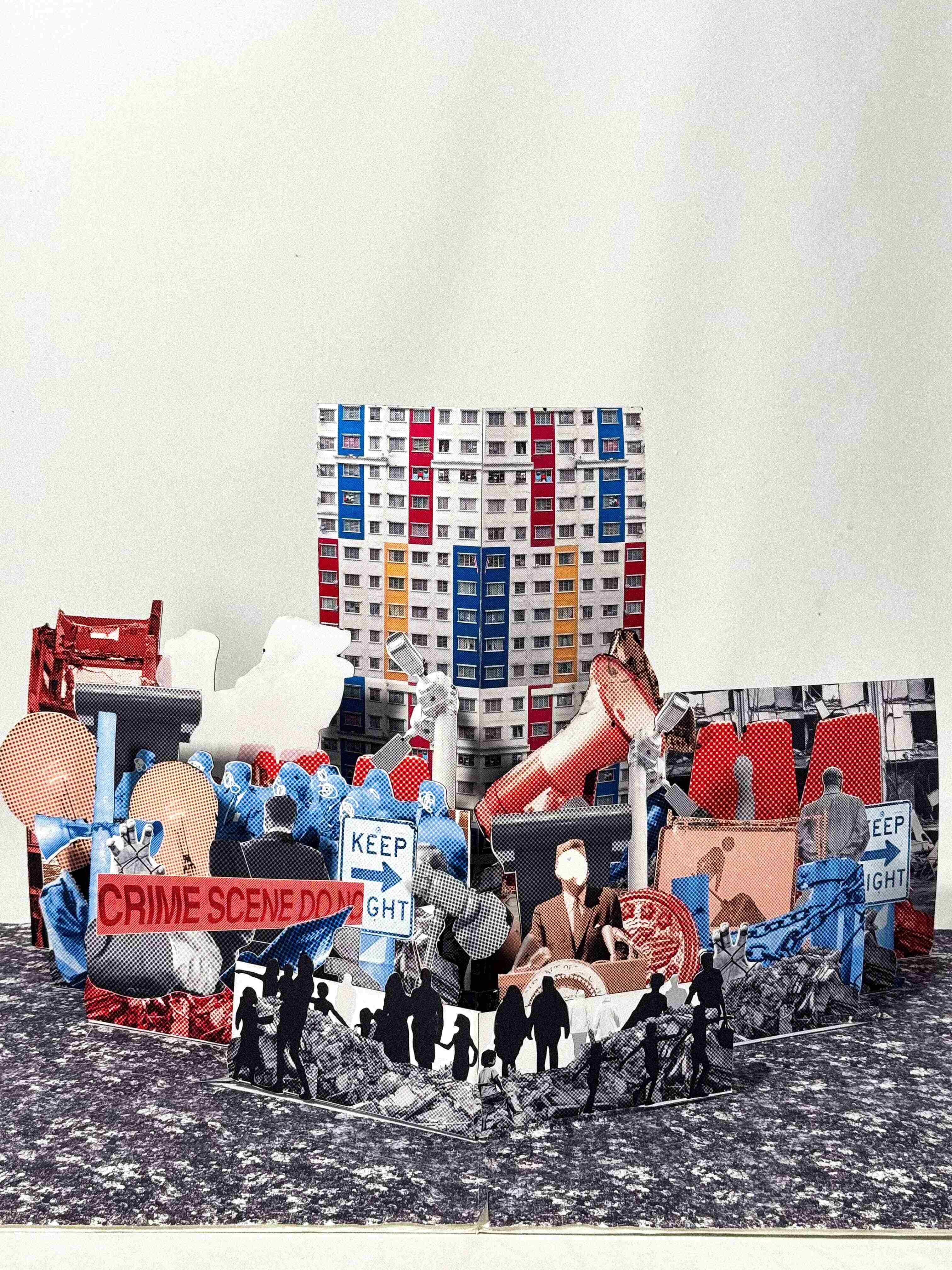 'Beyond walls:  A System Meant to Break, Systemic neglect & poor maintenance', 2025. Digital graphics, graphics collage, pasteboard, corflute, laser cut