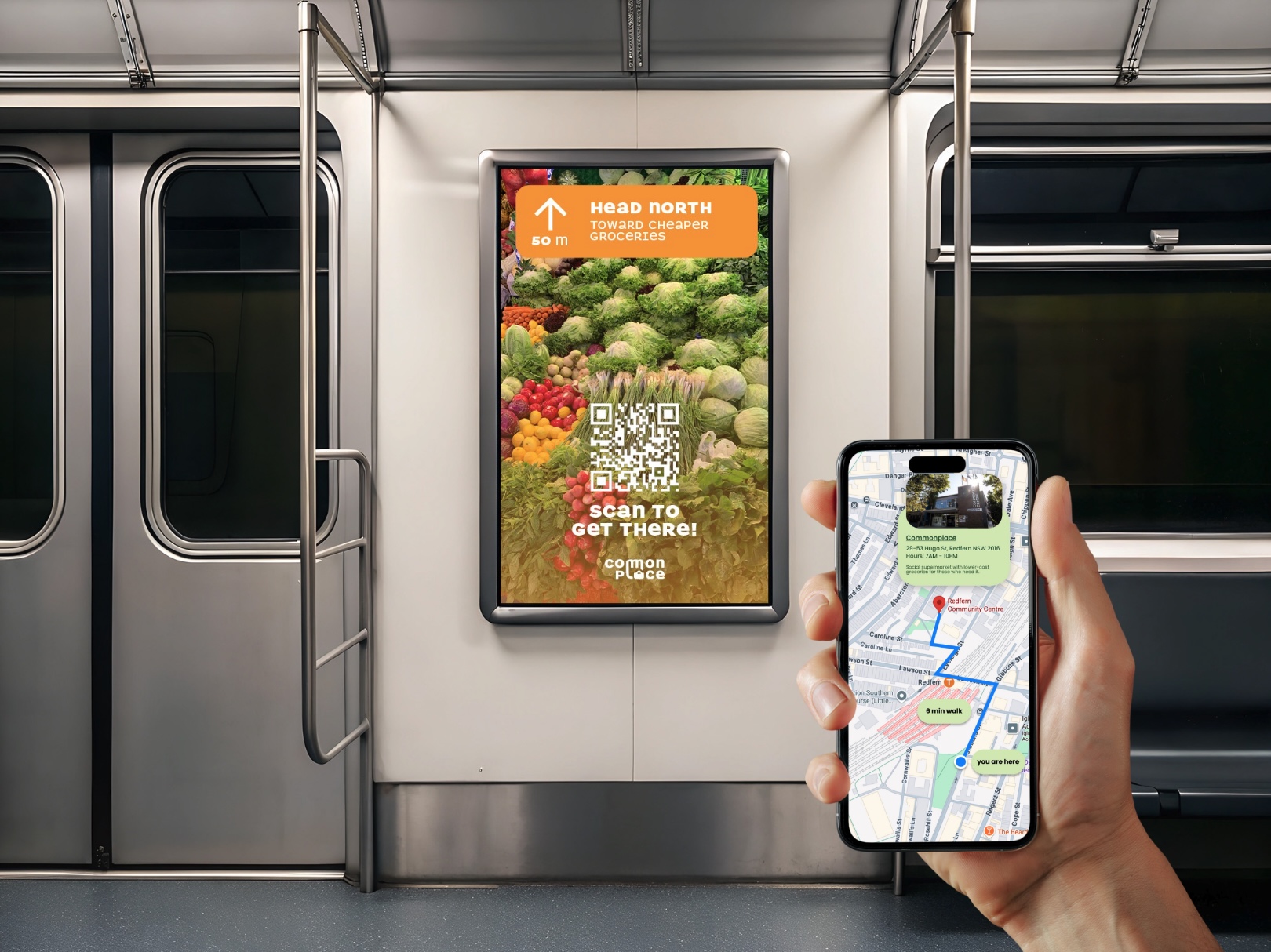 'Wayfinding poster scanned and leading to navigation', 2025. Poster, figma prototype, digital mockup