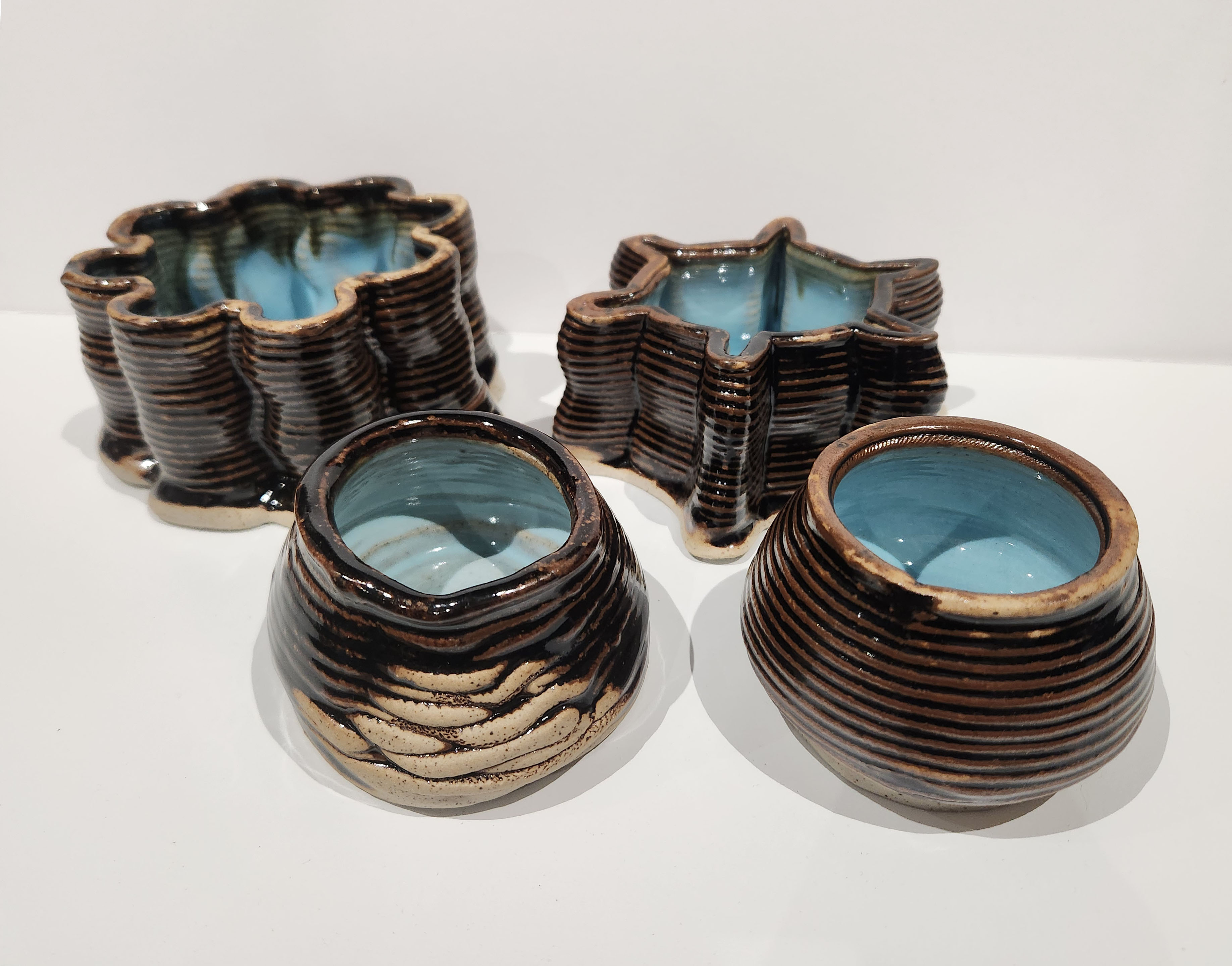 'Beach Walk Mnemonic vessels', 2024. Natural Stoneware with Blue chun and tenmoku glaze