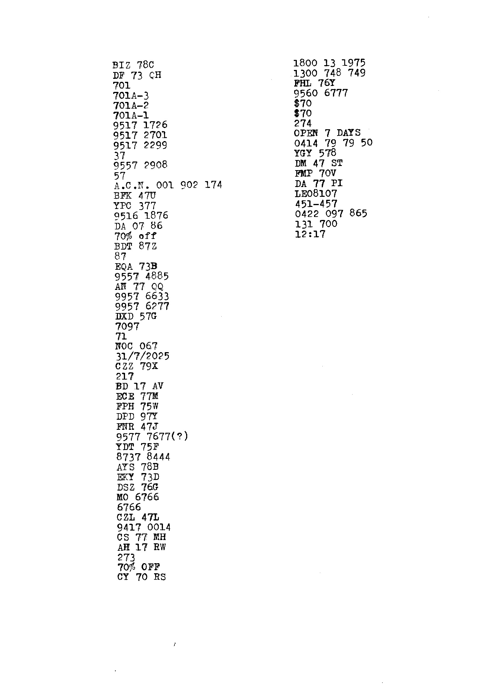 'A Trip: Picking Up the Generator from Paz's House', 2025. Typewritten on printer paper