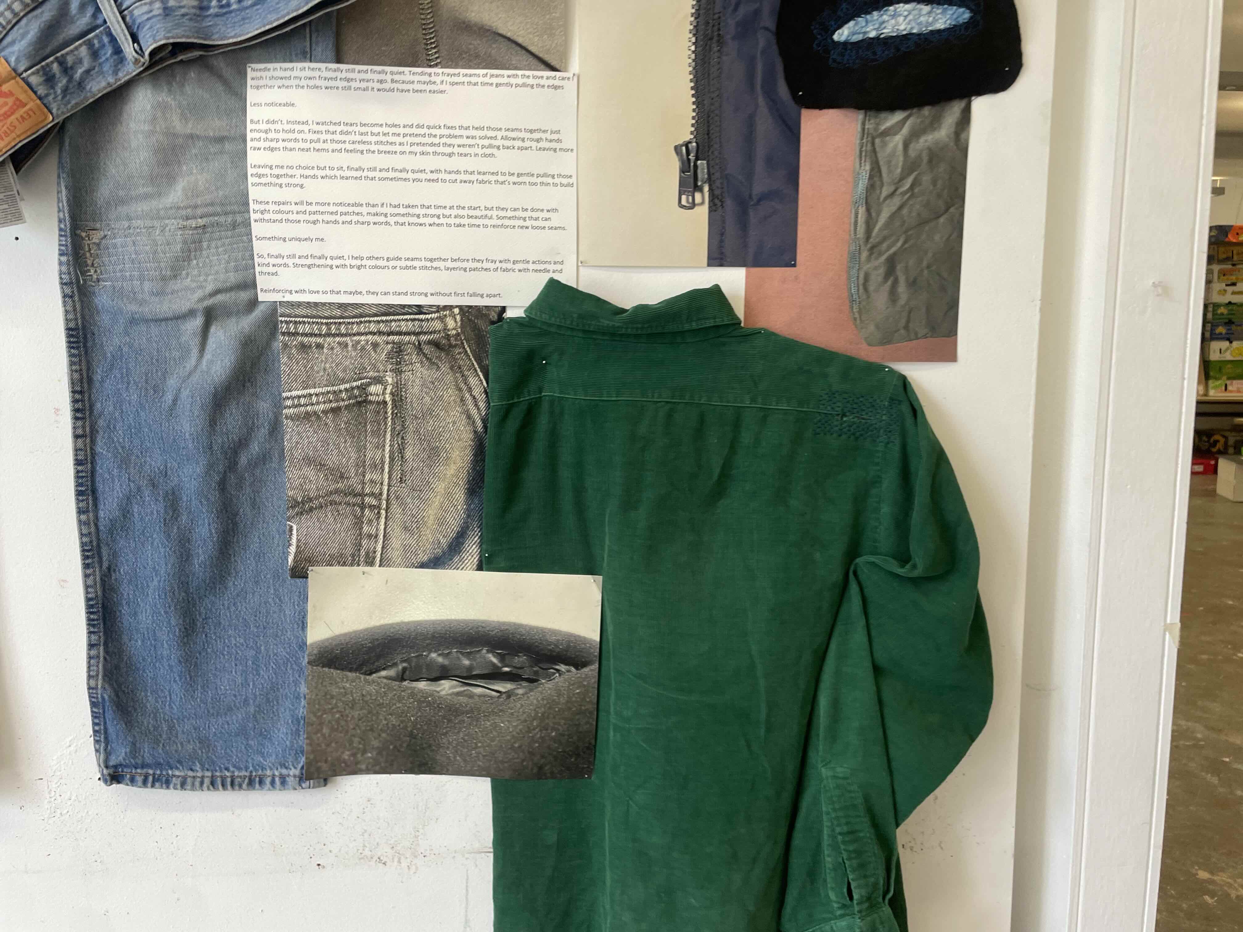 'Still And Quiet With A Needle In Hand', 2025. Mended clothes, photography