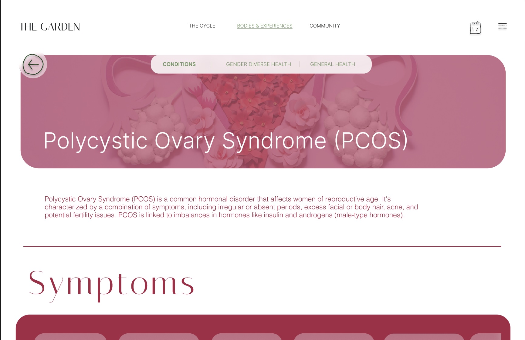 'Bodies and Experiences Section (PCOS Condition) in The Garden', 2025. Website