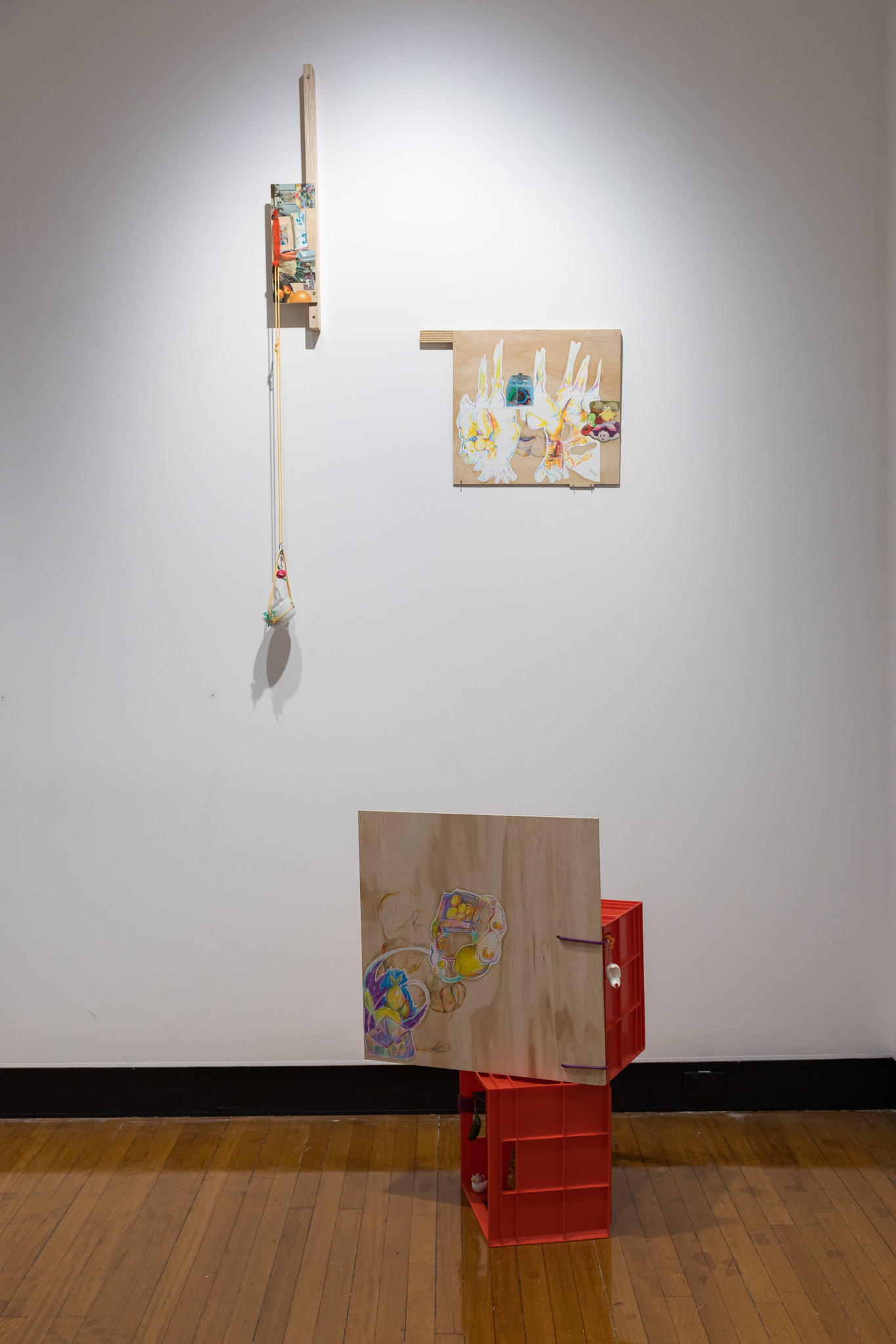'Rhizome (Alter/Altar)', 2025. Pencil, printer paper, wood, PVA glue, paracord, found and familial objects