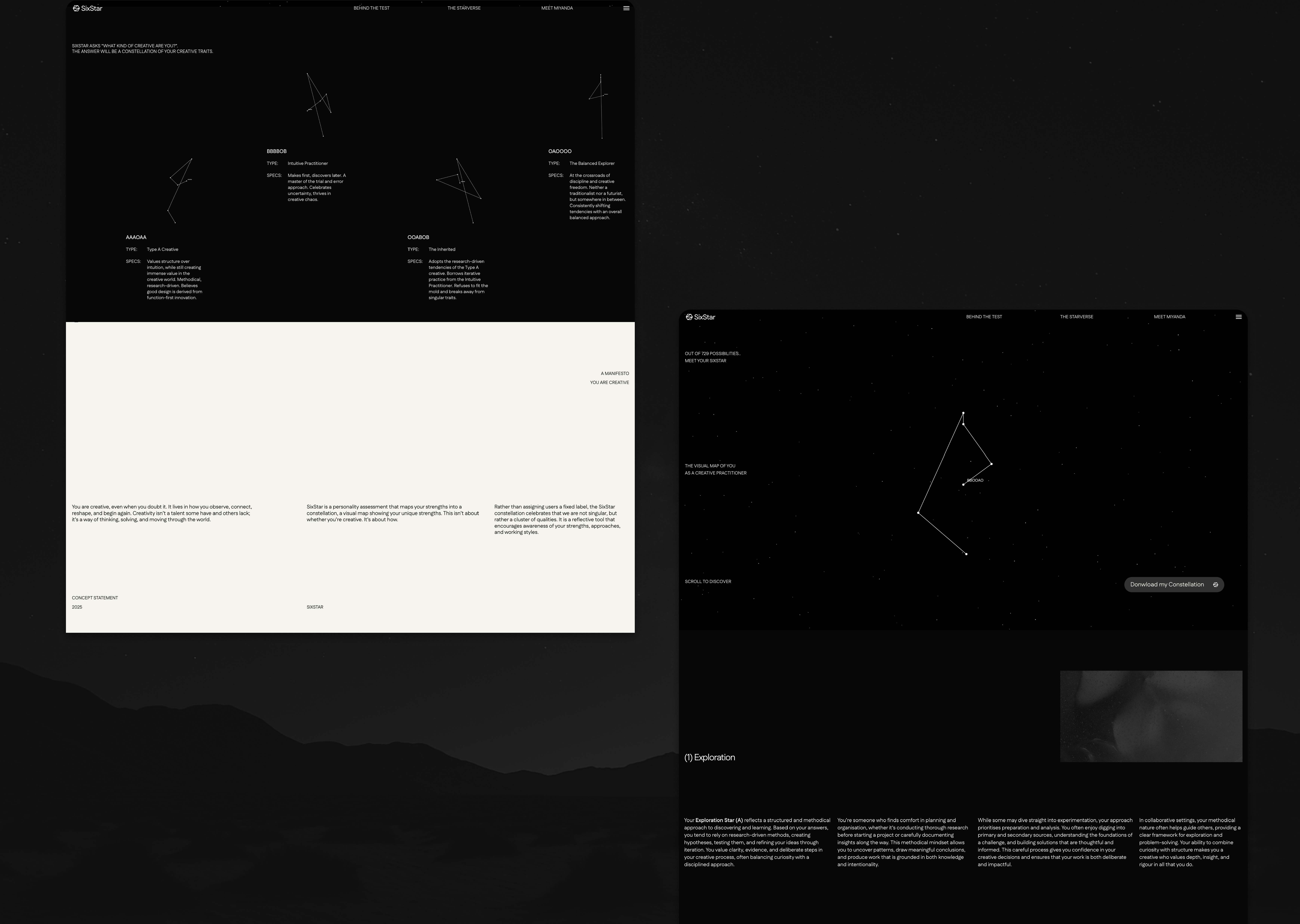 'SixStar Site Pages', 2025. Webflow, p5.js, GSAP