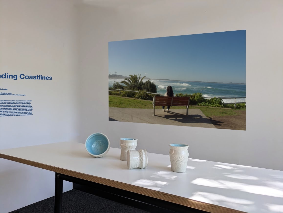 'Fading Coastlines', 2025. Stoneware, video