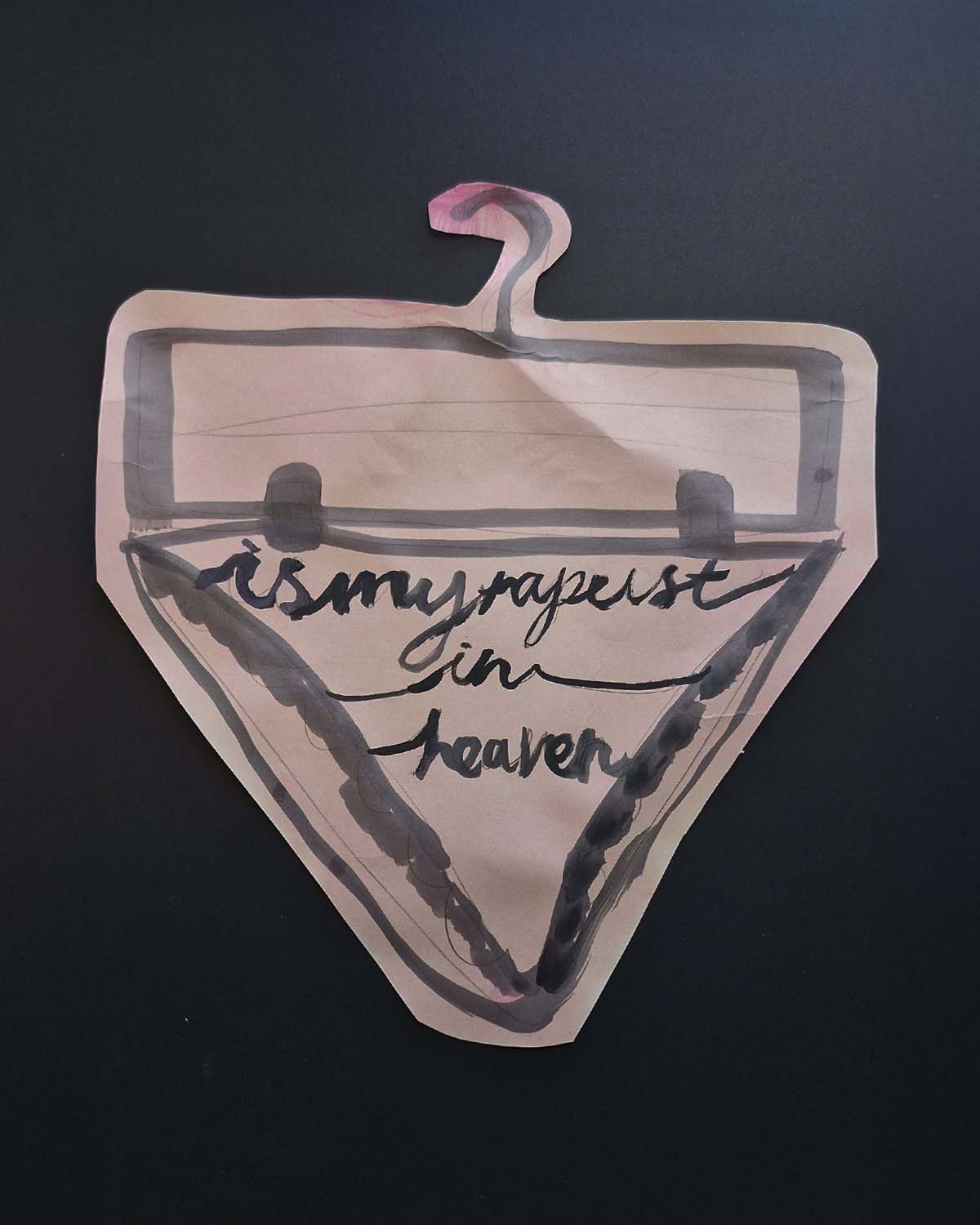 'Heaven', 2025. Pink paper, black ink
