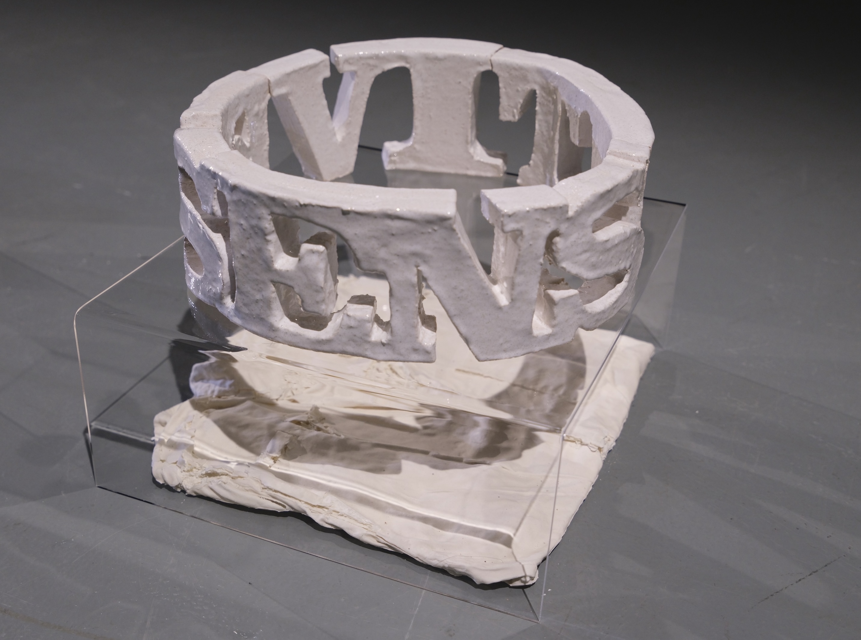 'Sensitive', 2025. Stoneware, recycled clay and perspex