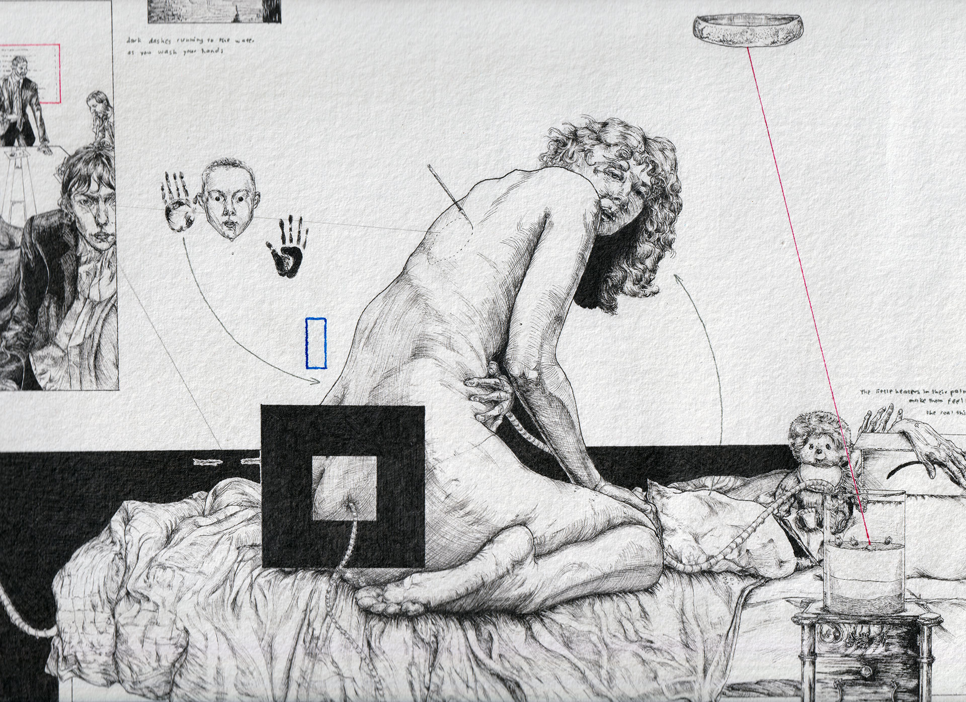 'The Data of Desire (Close up)', 2024. Ink and texta on paper