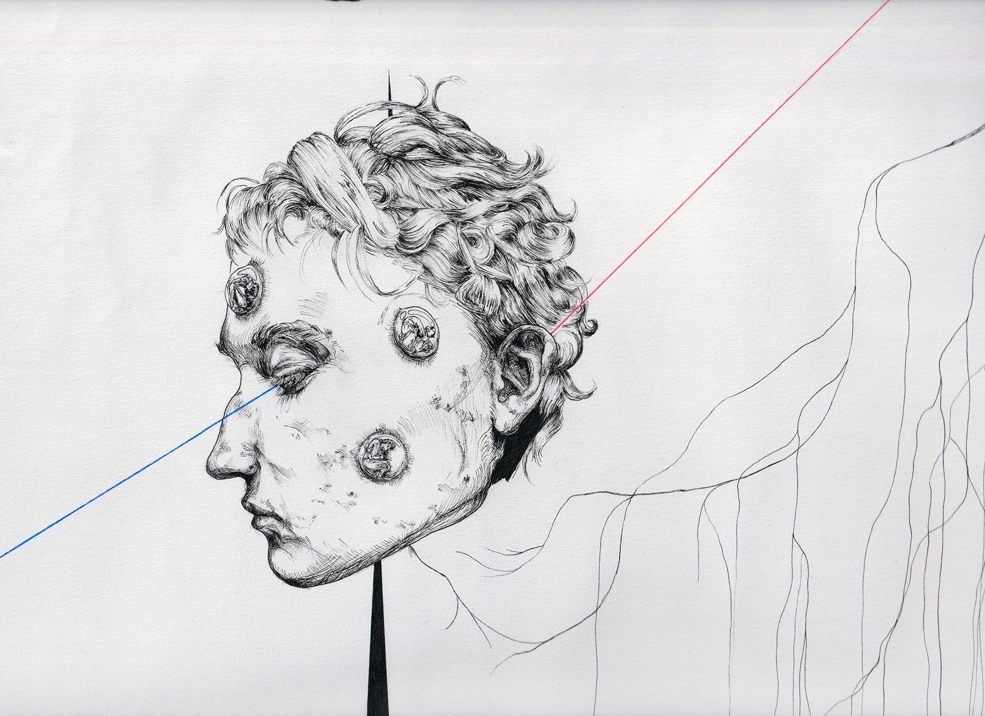 'Electric Blue/Roadkill (Close up)', 2024. Ink and texta on paper
